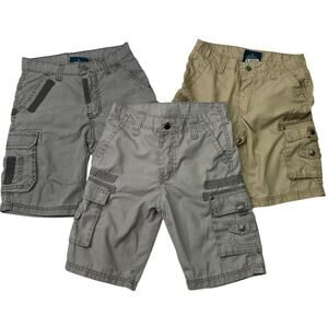 Swiss Cross Boys Sz 8 Cargo Shorts Lot of 3 Pairs Patch Detail Gray Tan Bermuda